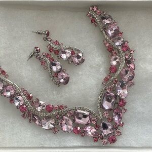 Elegant Pink Crystal Jewelry Set